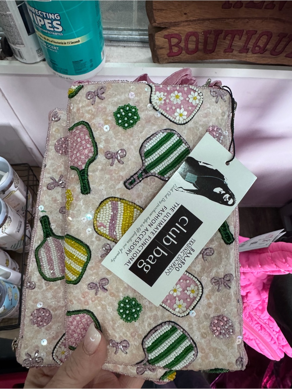 PICKLEBALL Club Bag Pink Beaded Crossbody Bag